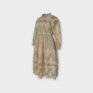 Vintage Girls Mardi Amber Victorian MIDI Lace Dress  9 Beige Cream